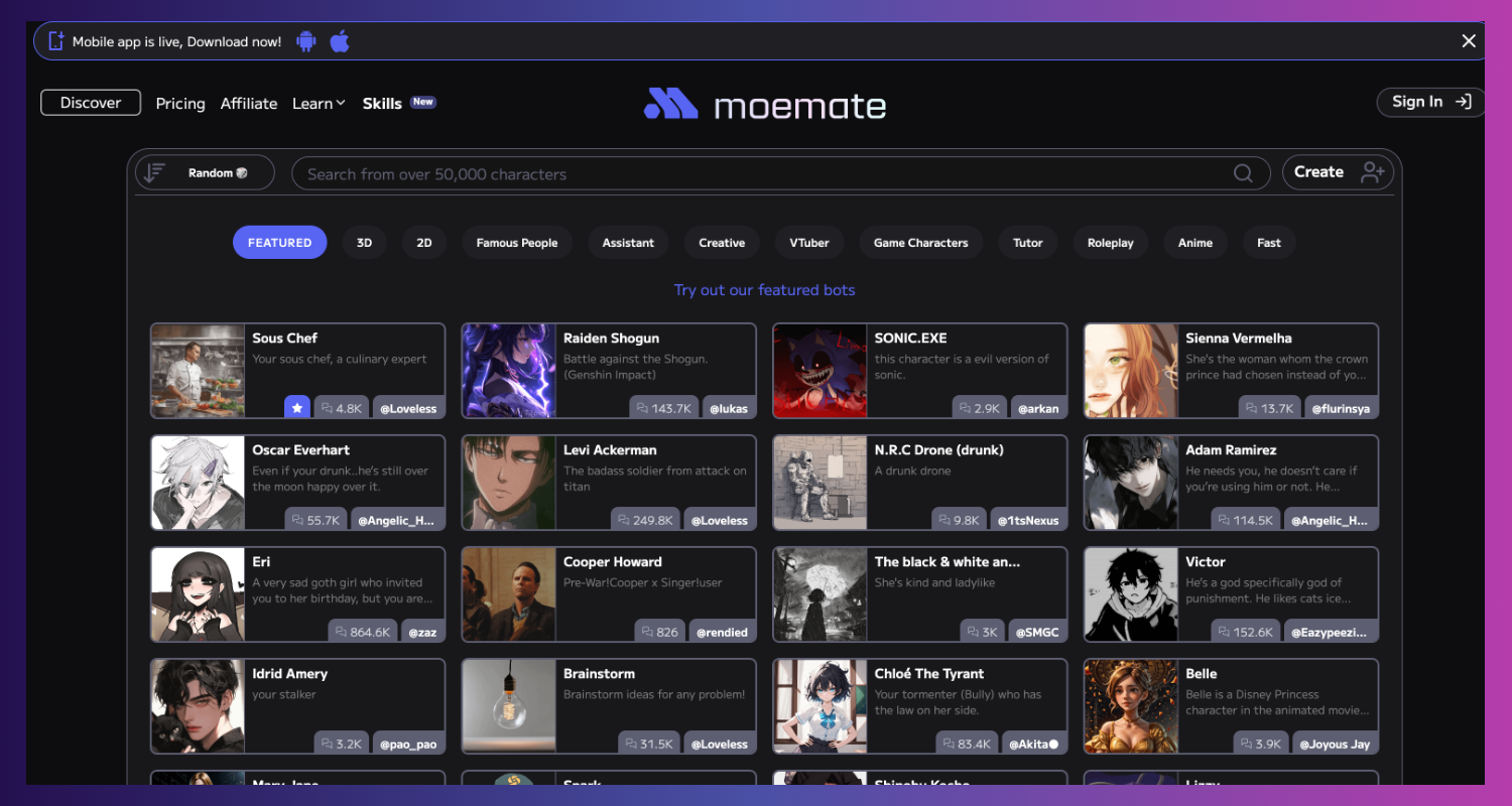 Moemate.io Screenshot